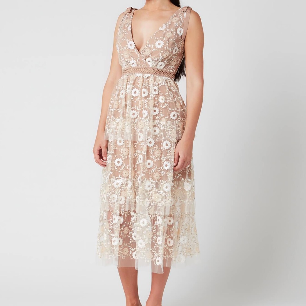 NEW Self-portrait Flower Sequin Tiered Midi Dress